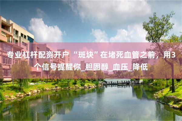 专业杠杆配资开户 “斑块”在堵死血管之前，用3个信号提醒你_胆固醇_血压_降低